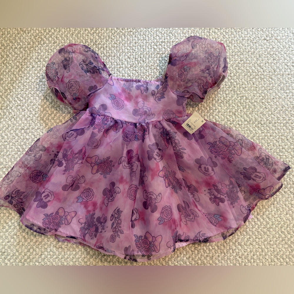 Disney Minnie Mouse Purple Girls Puff Sleeve Dress NWT